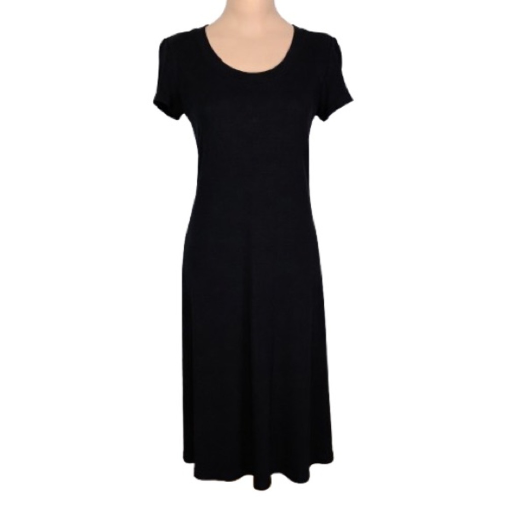 Coldwater Creek VTG Midi Dress Sz XS Slinky Knit Short Sleeve Stretch Black USA